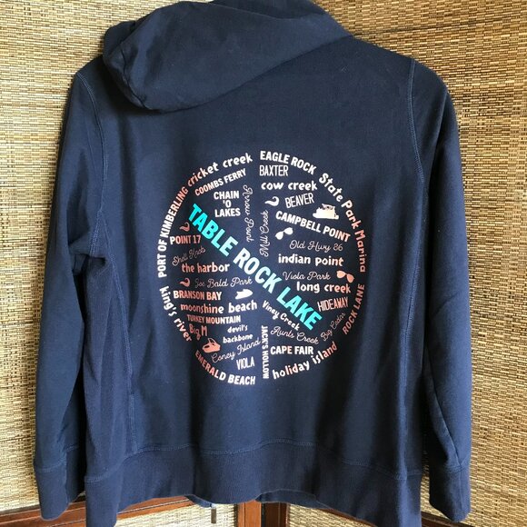 Table Rock Lake Hoodie, Women’s L Petite: Zip-Up Sweatshirt, Marinas Landmarks - Picture 8 of 11